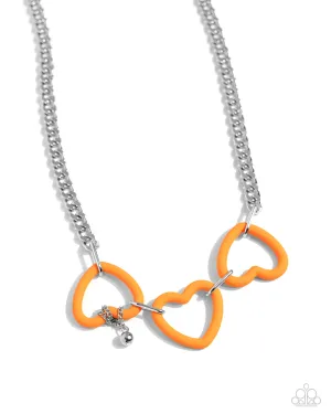 Heart Homage - Orange - Acrylic Heart Paparazzi Short Necklace