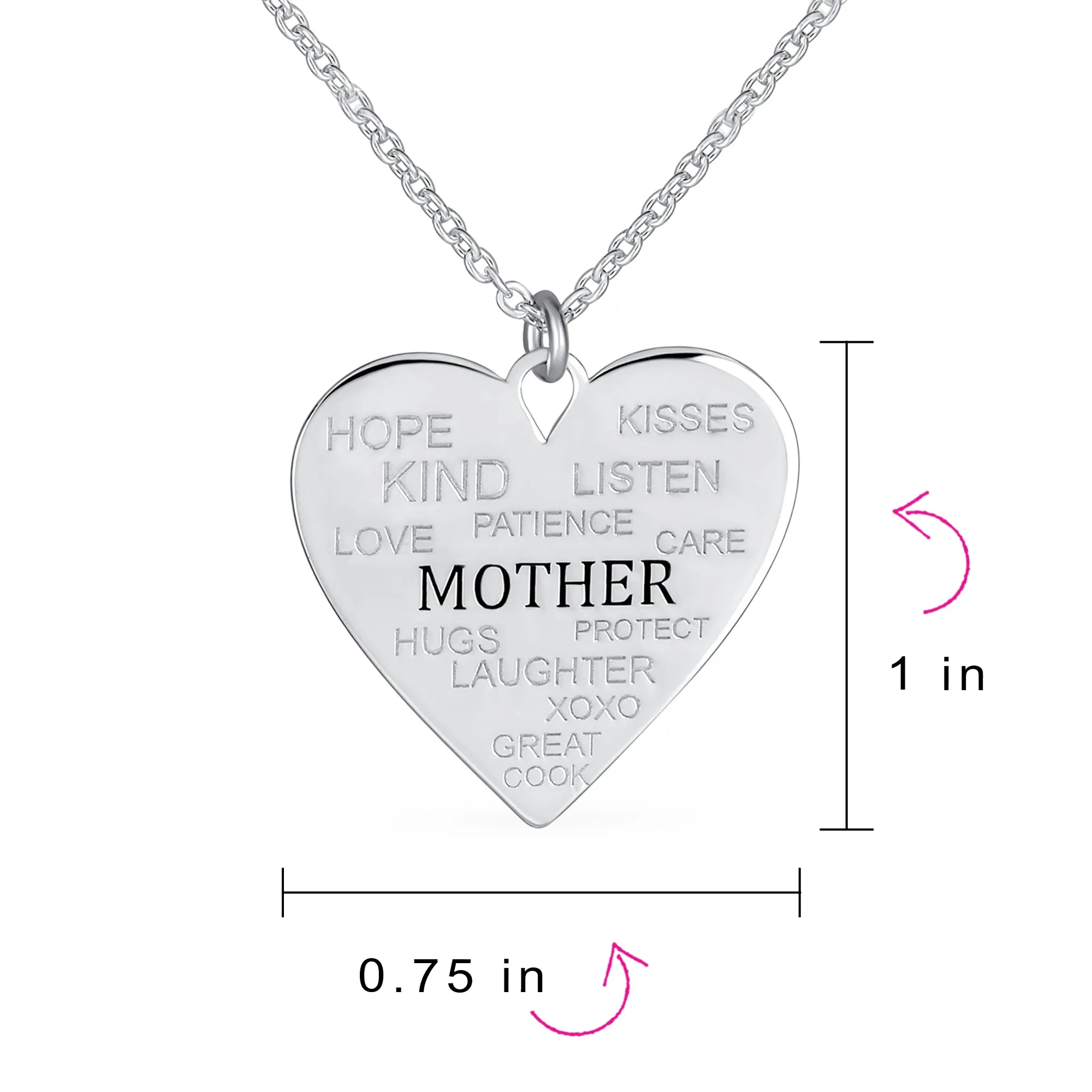 Heart Pendant Necklace with Inspirational Message for Mom in Sterling Silver
