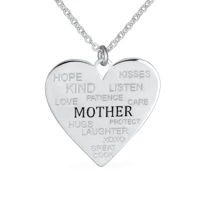 Heart Pendant Necklace with Inspirational Message for Mom in Sterling Silver