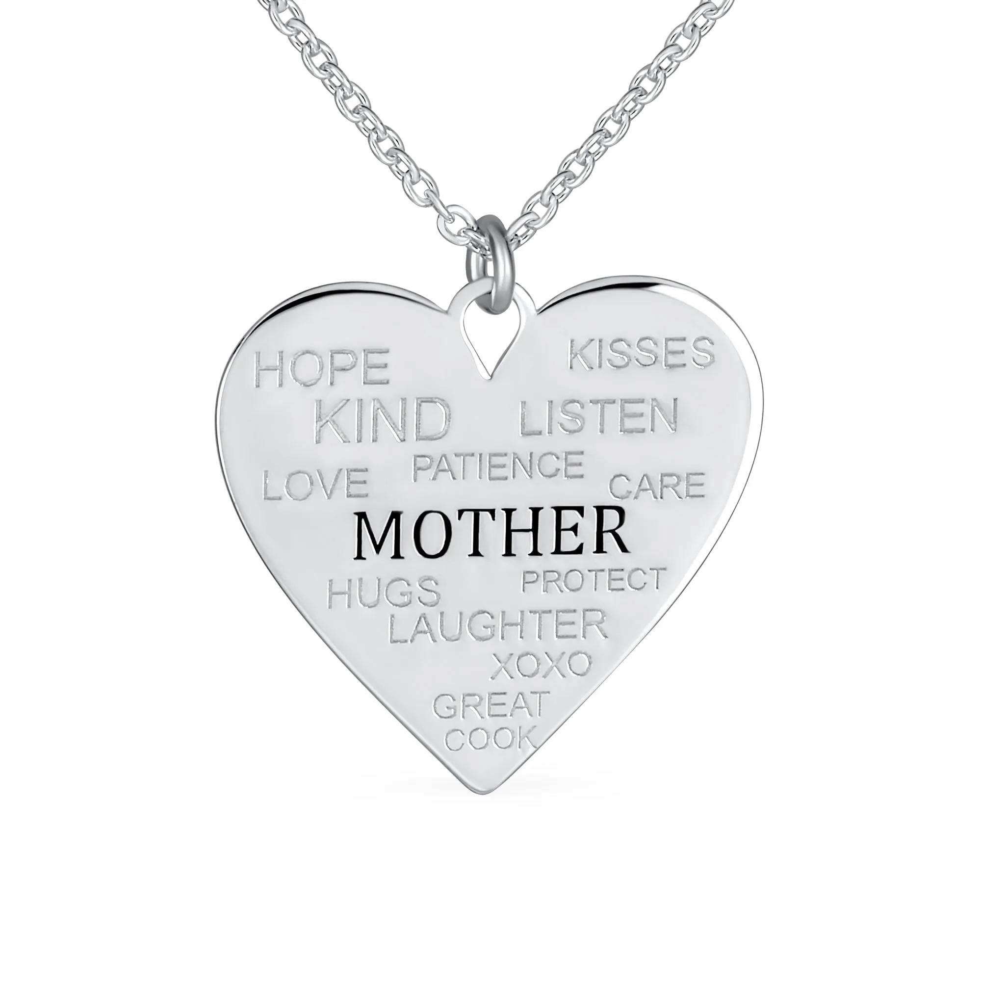 Heart Pendant Necklace with Inspirational Message for Mom in Sterling Silver