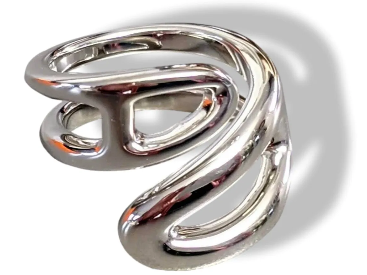 Hermes [J17] Women Shiny Sterling Silver 925 TWIST Chaine D'ancre Ring Sz 50 BNIB!