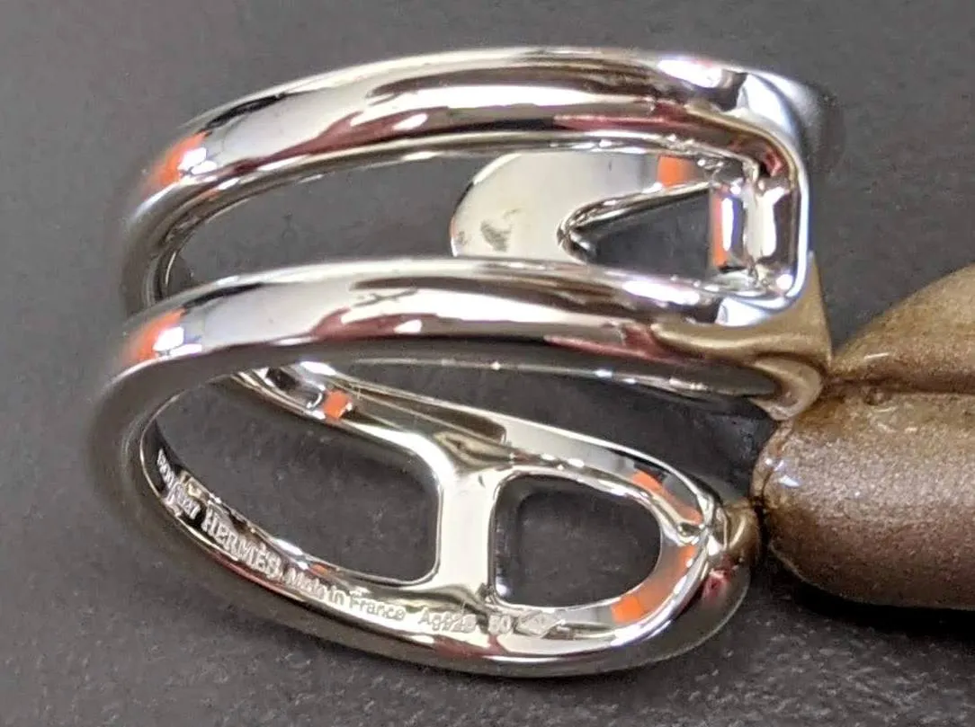 Hermes [J17] Women Shiny Sterling Silver 925 TWIST Chaine D'ancre Ring Sz 50 BNIB!