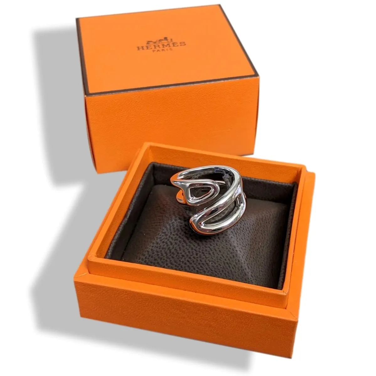 Hermes [J17] Women Shiny Sterling Silver 925 TWIST Chaine D'ancre Ring Sz 50 BNIB!