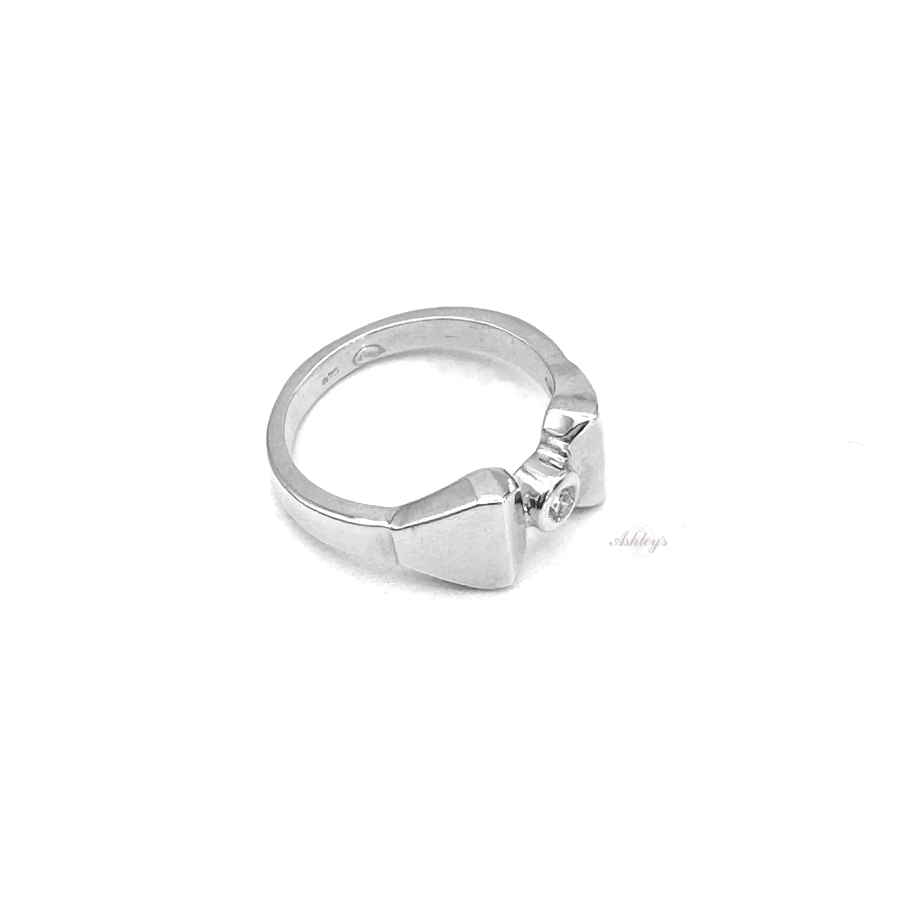 Horseshoe Nail Ring, Solitaire Diamond in Sterling Silver