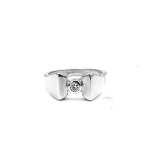Horseshoe Nail Ring, Solitaire Diamond in Sterling Silver