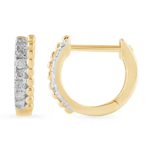 Huggie Hoop Earrings with 0.10ct of Diamonds in 9ct Yellow Gold