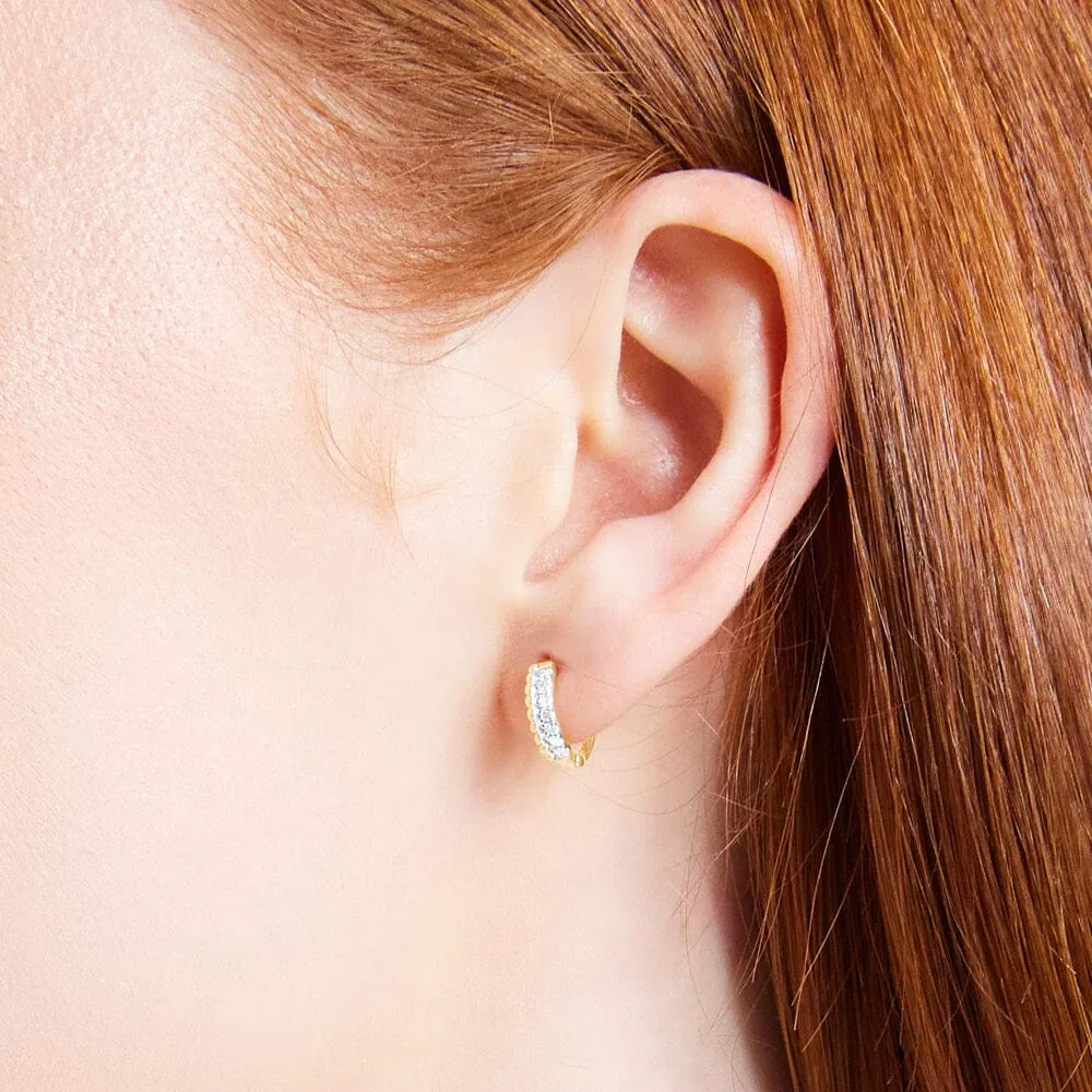 Huggie Hoop Earrings with 0.10ct of Diamonds in 9ct Yellow Gold