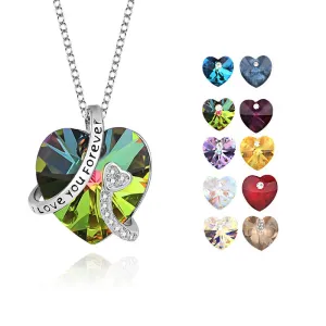 I Love You Forever Sterling Silver Colorful Cubic Zirconia Heart Pendant Necklaces
