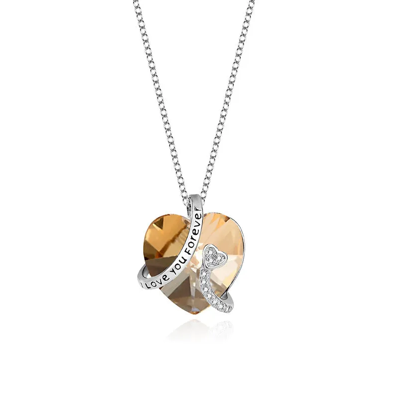 I Love You Forever Sterling Silver Colorful Cubic Zirconia Heart Pendant Necklaces