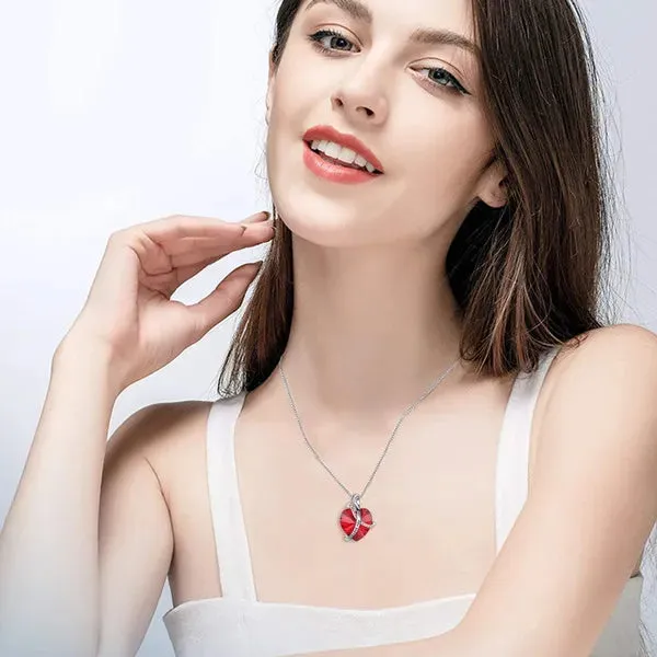 I Love You Forever Sterling Silver Colorful Cubic Zirconia Heart Pendant Necklaces