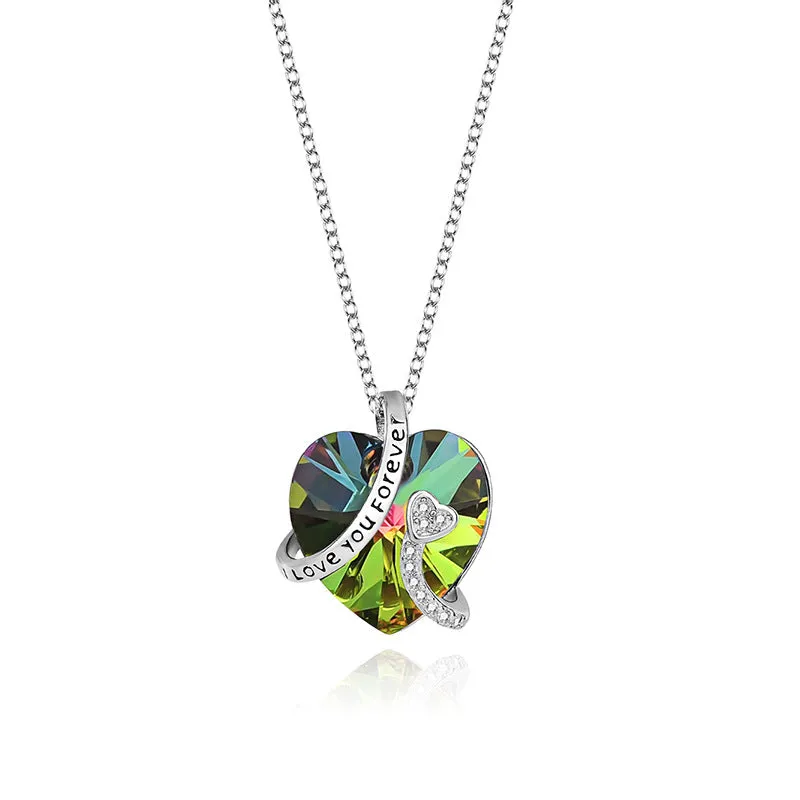 I Love You Forever Sterling Silver Colorful Cubic Zirconia Heart Pendant Necklaces
