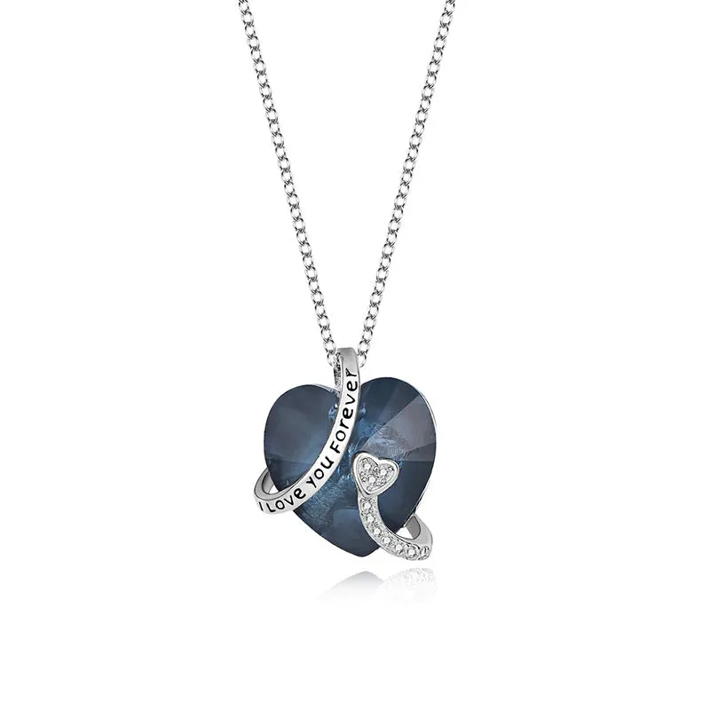 I Love You Forever Sterling Silver Colorful Cubic Zirconia Heart Pendant Necklaces