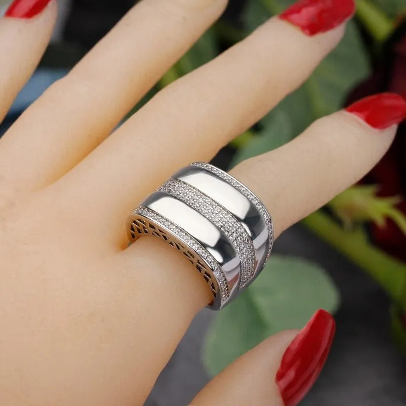Inlaid Zircon Gold Ring Women Bridal Wedding Jewelry