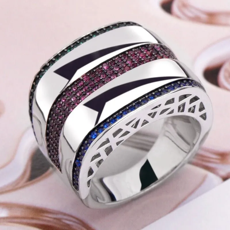 Inlaid Zircon Gold Ring Women Bridal Wedding Jewelry