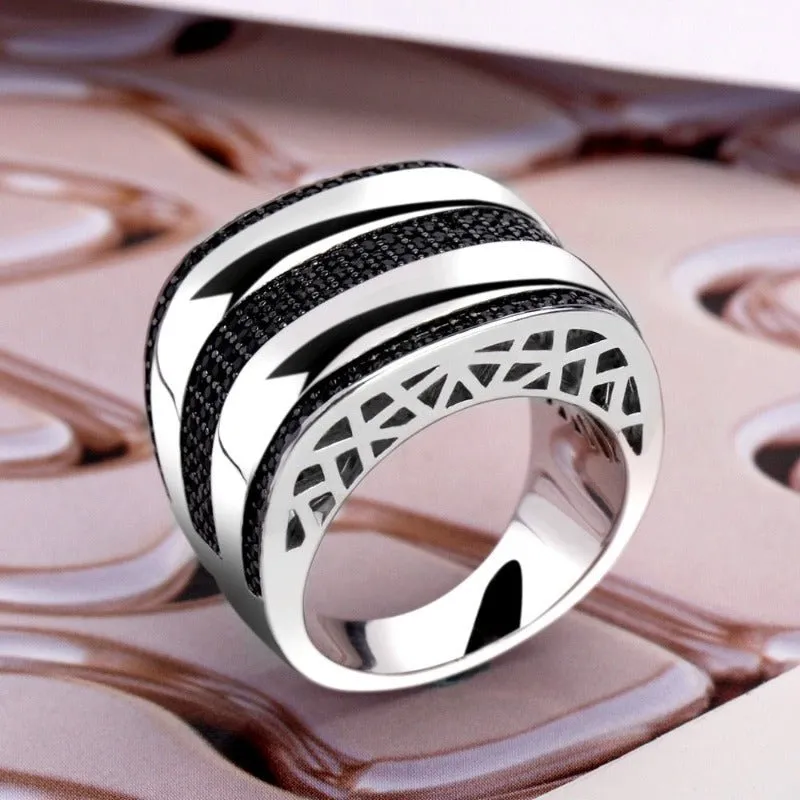 Inlaid Zircon Gold Ring Women Bridal Wedding Jewelry