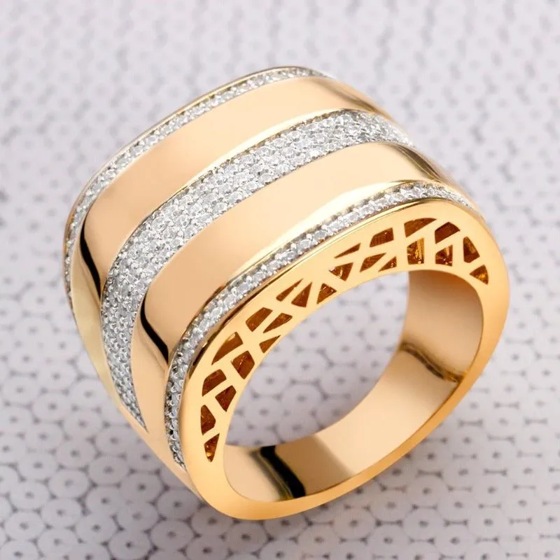 Inlaid Zircon Gold Ring Women Bridal Wedding Jewelry