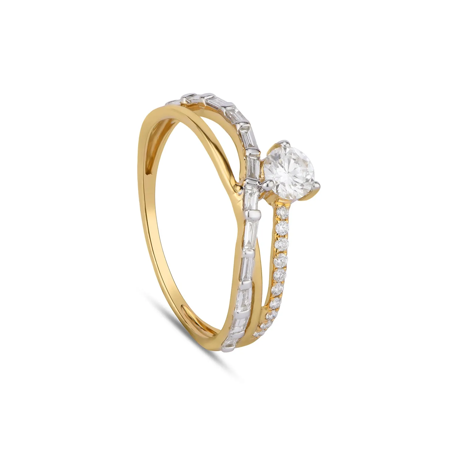 Intertwined Bagguet and Round Diamond  Ring