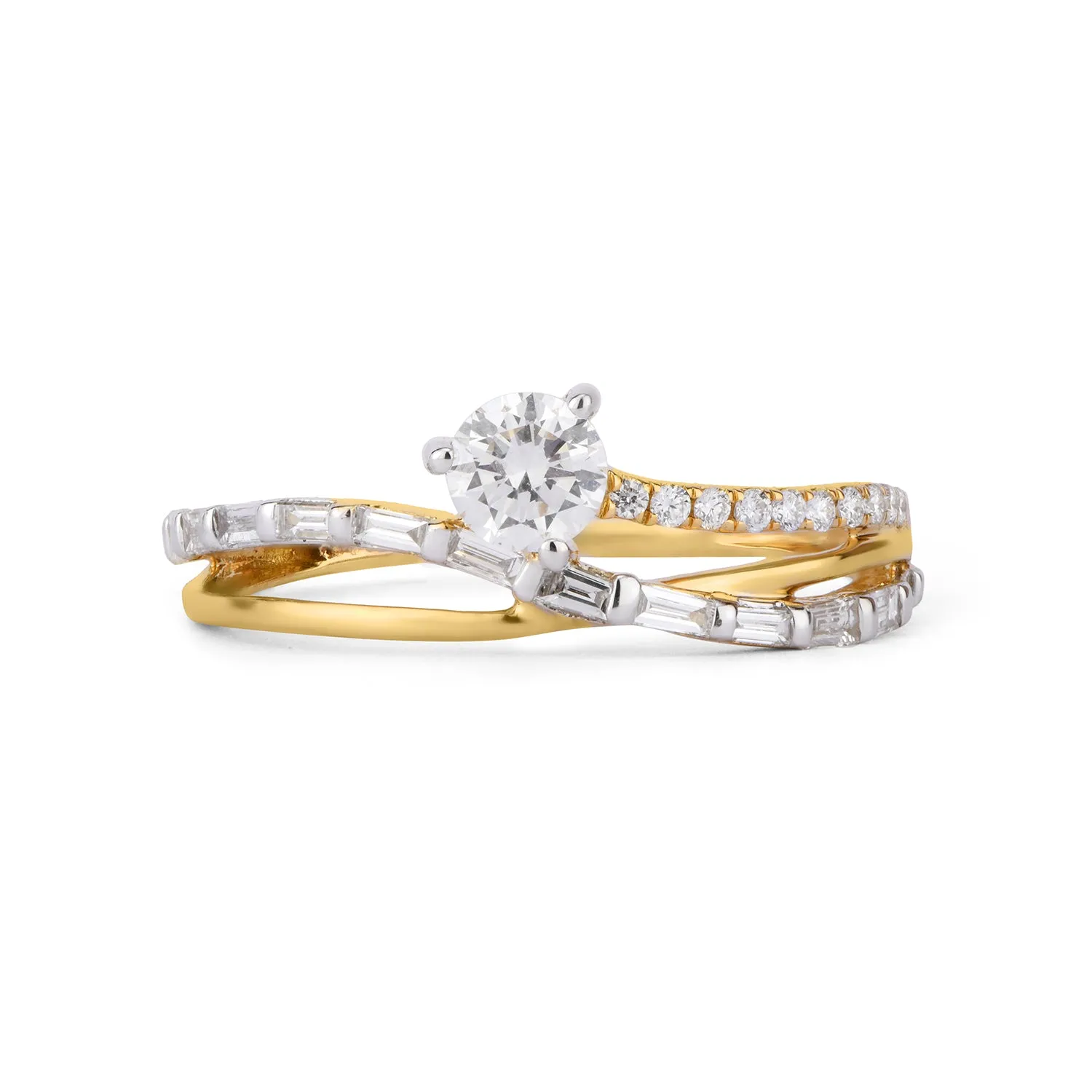 Intertwined Bagguet and Round Diamond  Ring