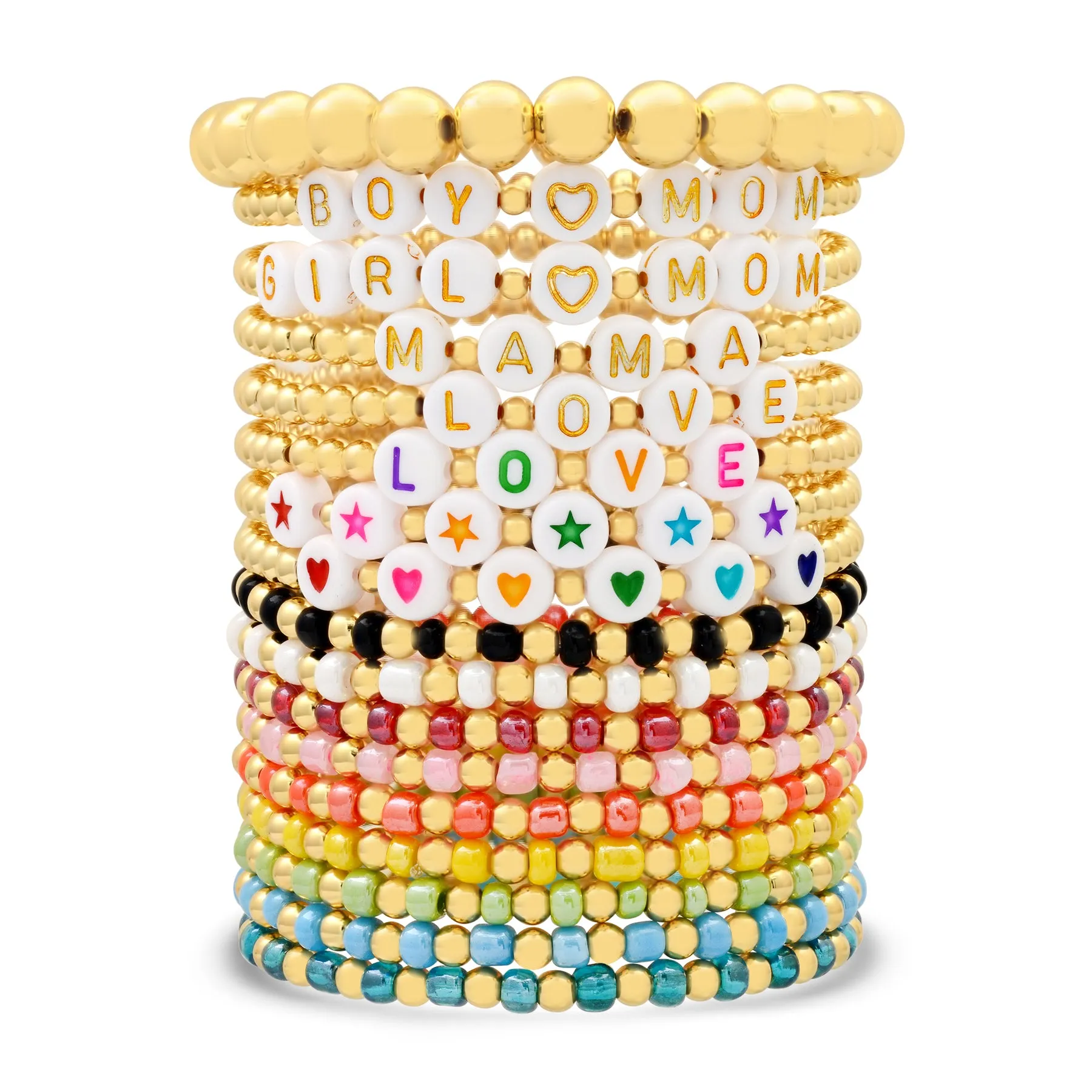 IRIDESCENT BALL STRETCH BRACELET GOLD & RED
