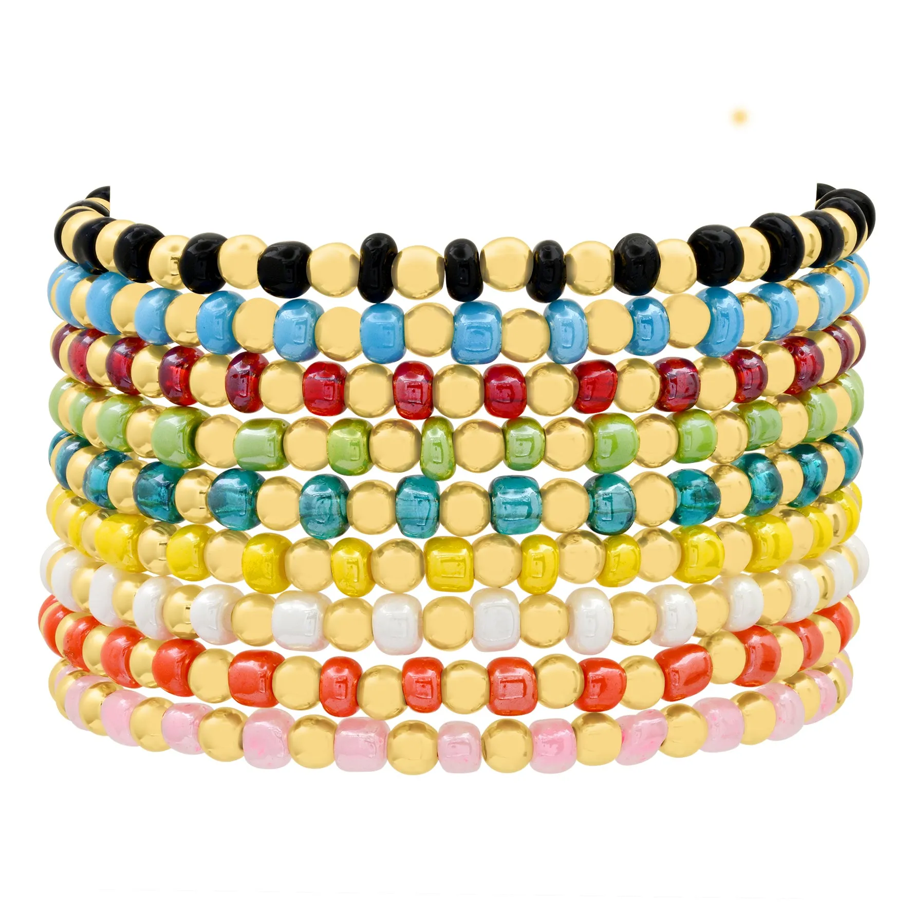 IRIDESCENT BALL STRETCH BRACELET GOLD & RED