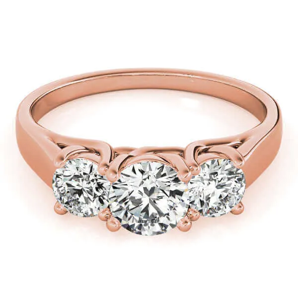 JewelMore 1 carat - 2 carat | Lab Grown Diamond Engagement Ring | 14K in White, Yellow Or Rose Gold | Three Stone Lab Diamond Ring | FG-VS-SI Quality