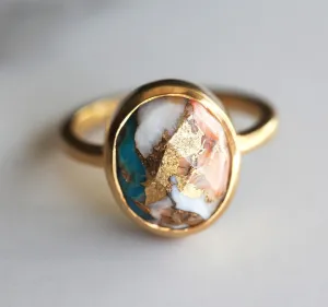 Juno Oval Oyster Turquoise Solitaire Ring