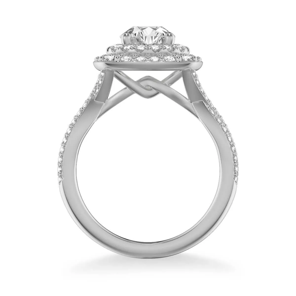 Kendra Contemporary Double Cushion and Round Halo Twist Diamond Engagement Ring