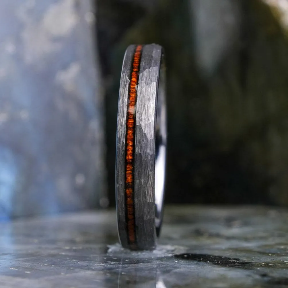 Koa Wood Stripe / Hammered Silver - 4mm