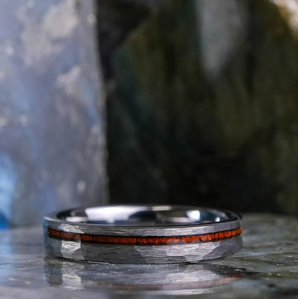 Koa Wood Stripe / Hammered Silver - 4mm