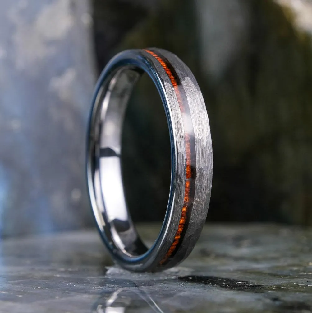 Koa Wood Stripe / Hammered Silver - 4mm
