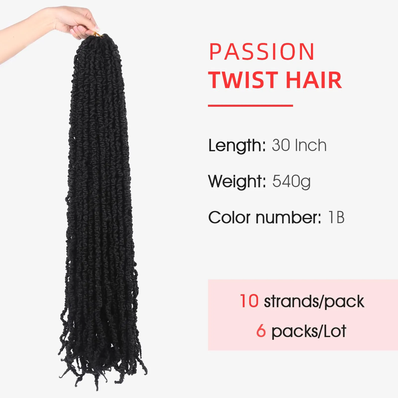 LADY MIRANDA Passion Twist Hair 30 Inch Synthetic 6 Packs Passion Twist Long Crochet Passion Twist Hair Pre Looped Soft Pre-twisted Passion Twsit Crochet Hair for Black Women (30 Inch, 1B, 6 Packs)