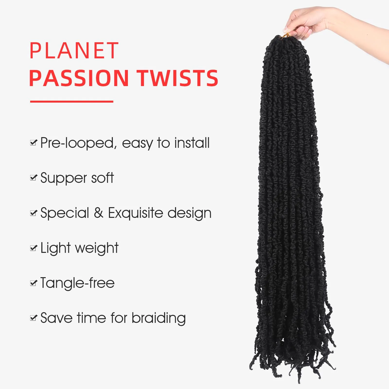 LADY MIRANDA Passion Twist Hair 30 Inch Synthetic 6 Packs Passion Twist Long Crochet Passion Twist Hair Pre Looped Soft Pre-twisted Passion Twsit Crochet Hair for Black Women (30 Inch, 1B, 6 Packs)