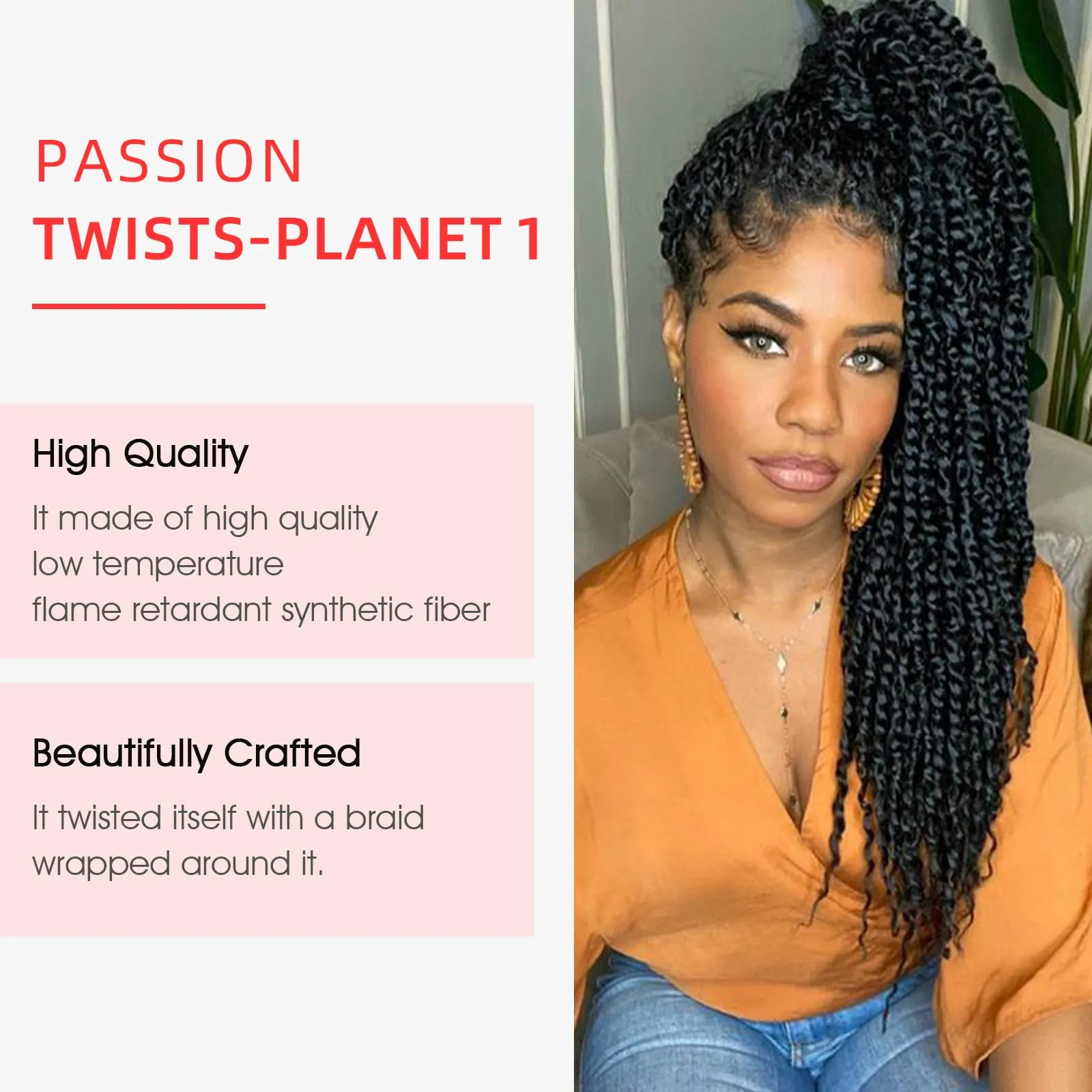 LADY MIRANDA Passion Twist Hair 30 Inch Synthetic 6 Packs Passion Twist Long Crochet Passion Twist Hair Pre Looped Soft Pre-twisted Passion Twsit Crochet Hair for Black Women (30 Inch, 1B, 6 Packs)