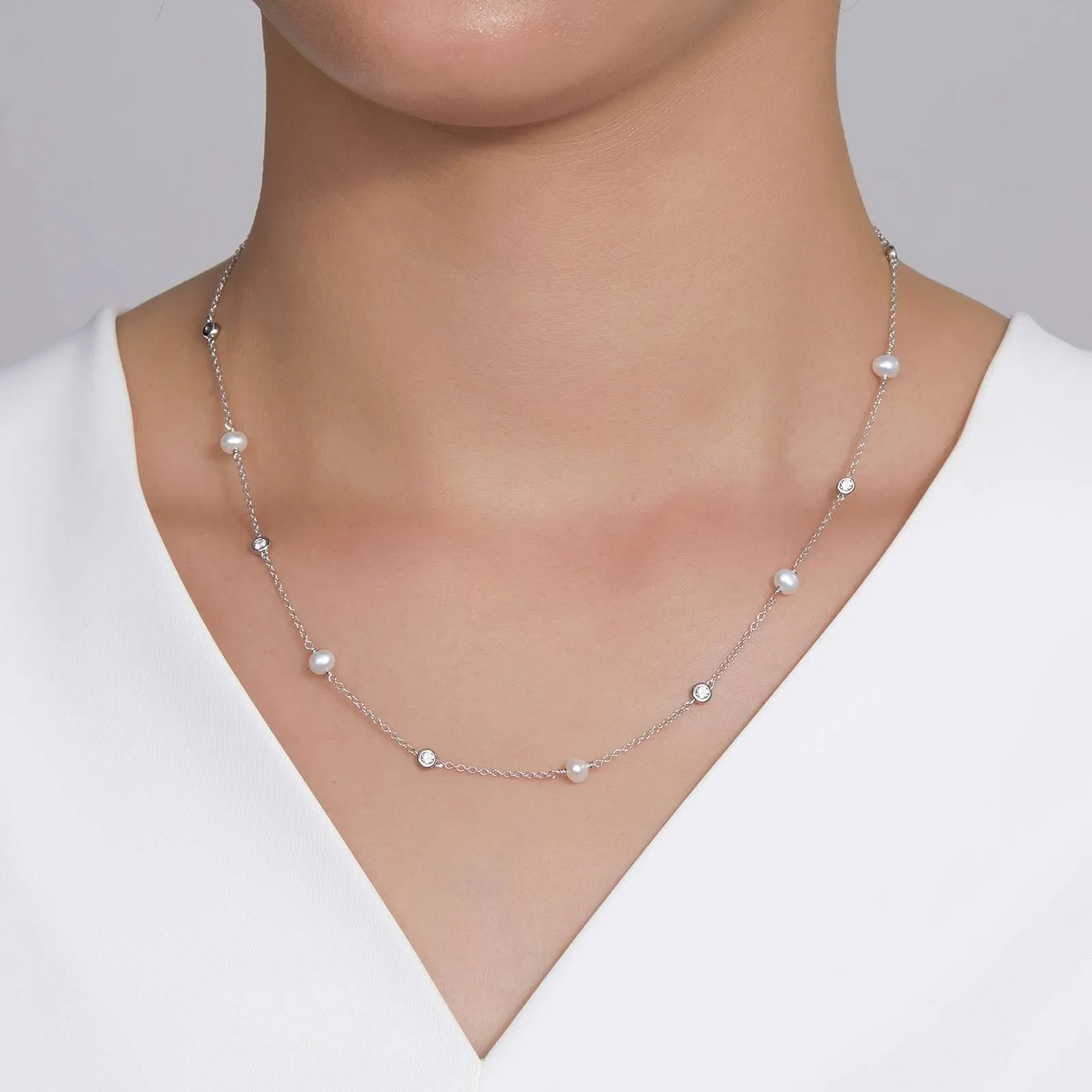 Lafonn Bezel Set Freshwater Cultured Pearl & Simulated Diamond Necklace