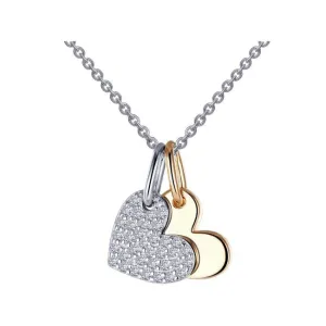 Lafonn Sterling Silver Platinum and Gold Plated Simulated Diamonds Heart Shadow Necklace