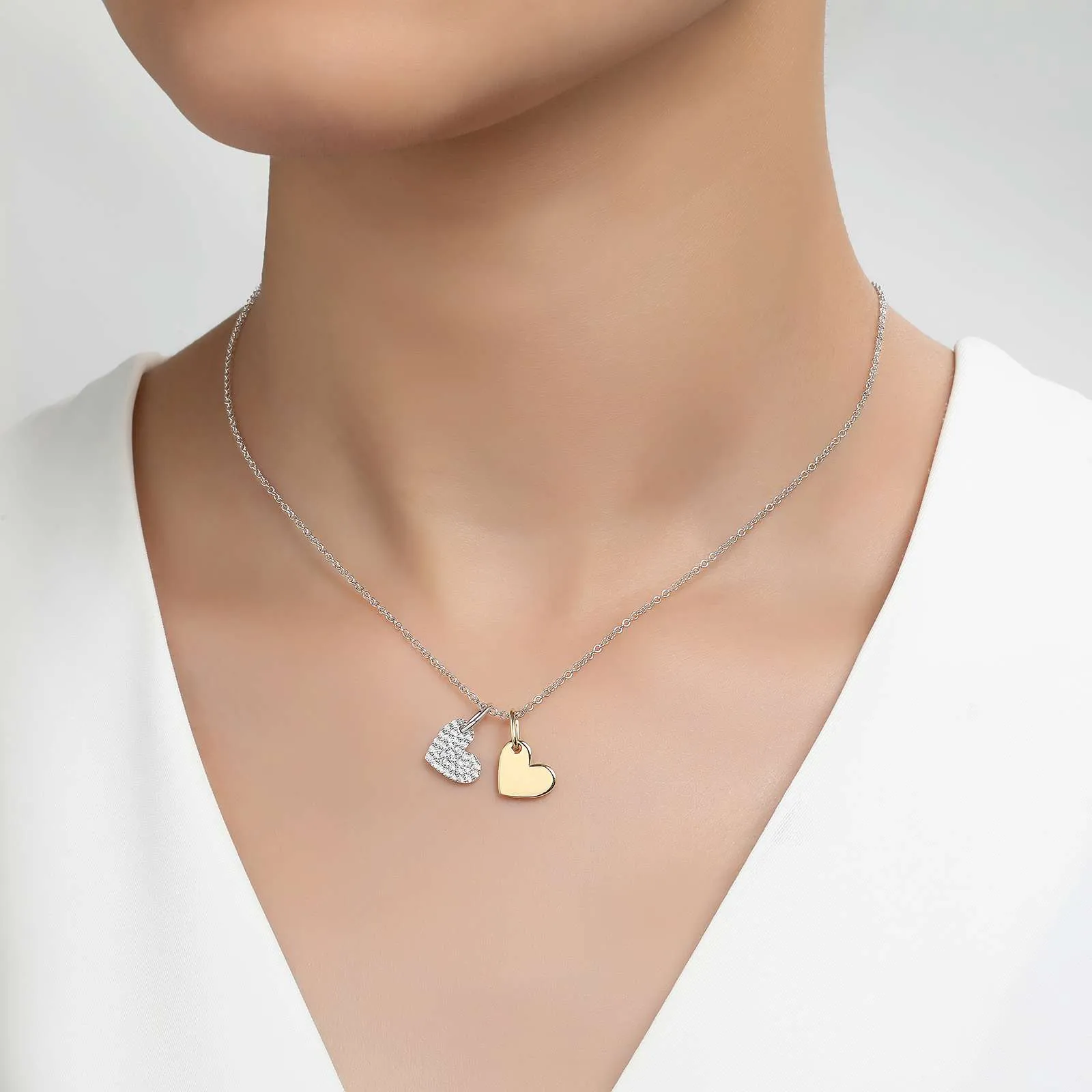Lafonn Sterling Silver Platinum and Gold Plated Simulated Diamonds Heart Shadow Necklace