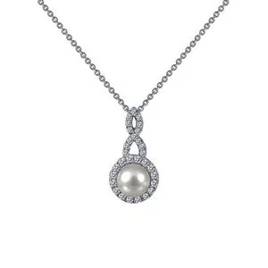 Lafonn Sterling Silver Platinum Plated Simulated Diamonds and Cultured Freshwater Pearl Necklace
