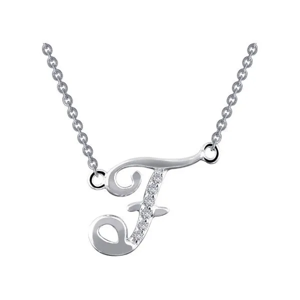 Lafonn Sterling Silver Platinum Plated Simulated Diamonds Initial F Necklace