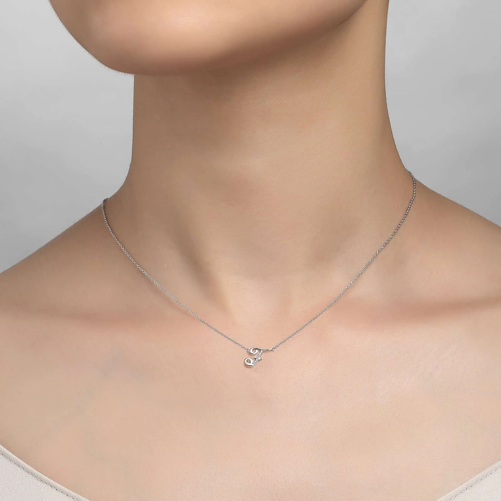 Lafonn Sterling Silver Platinum Plated Simulated Diamonds Initial F Necklace