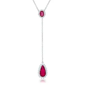 Lara 5.8ct Ruby CZ Rhodium Classic Drop Lariat Necklace