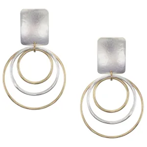 Large Rectangle with Hammered Rings Clip or Post Earrings