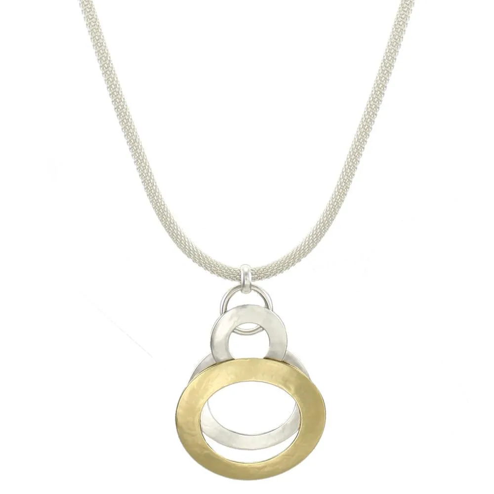 Layered Wide Rings on Mesh Chain Long Necklace