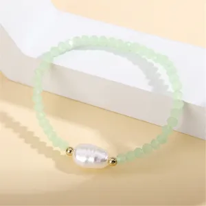Light Green Acrylic & Pearl Beaded Stretch Bracelet