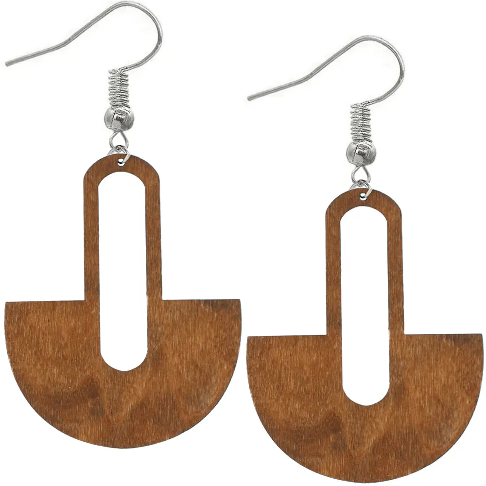 Light Green Long Oval Fan Wooden Earrings