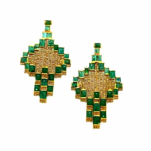 Luminosity 20K Yellow Gold Emerald Mosaic Drop Earrings