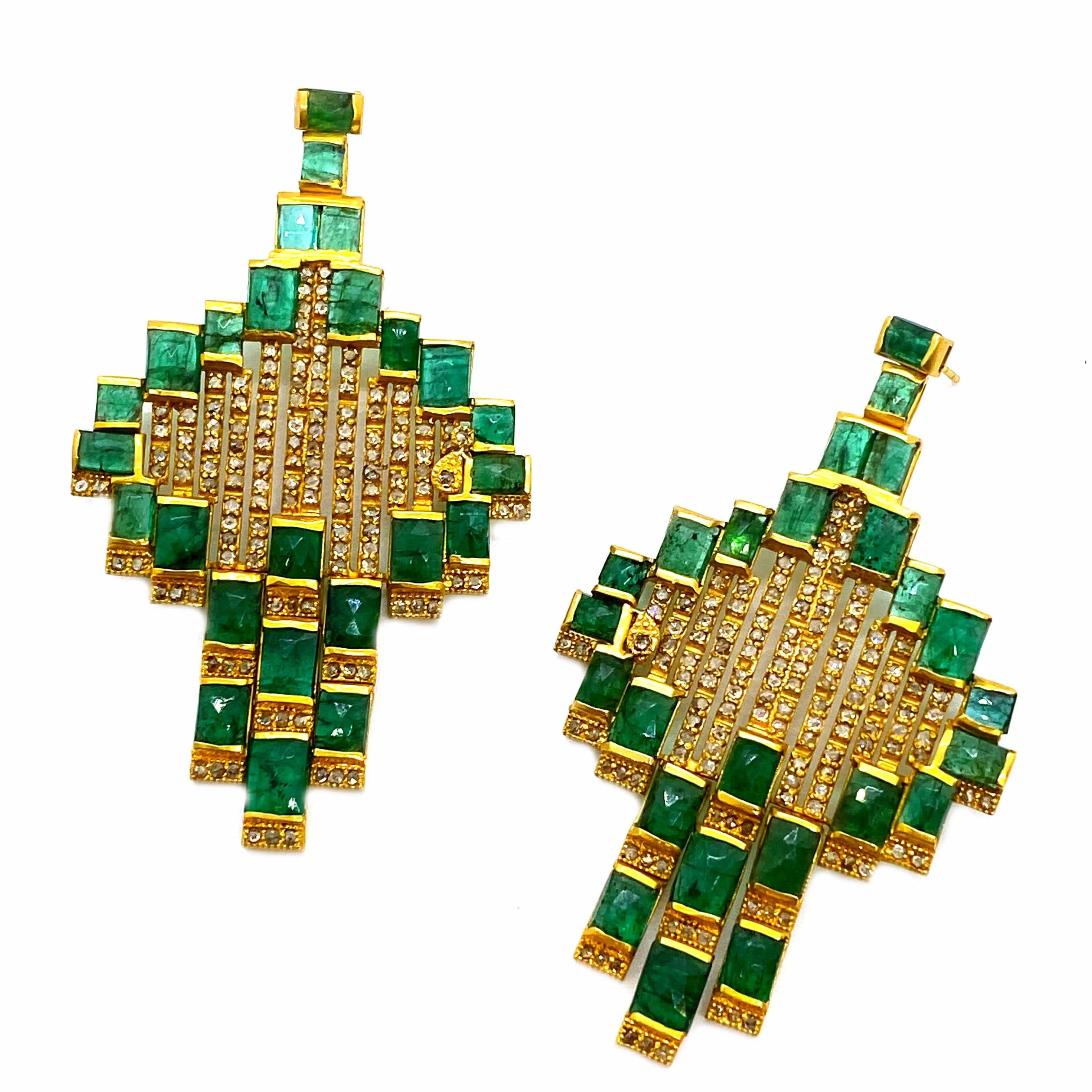 Luminosity 20K Yellow Gold Emerald Mosaic Drop Earrings
