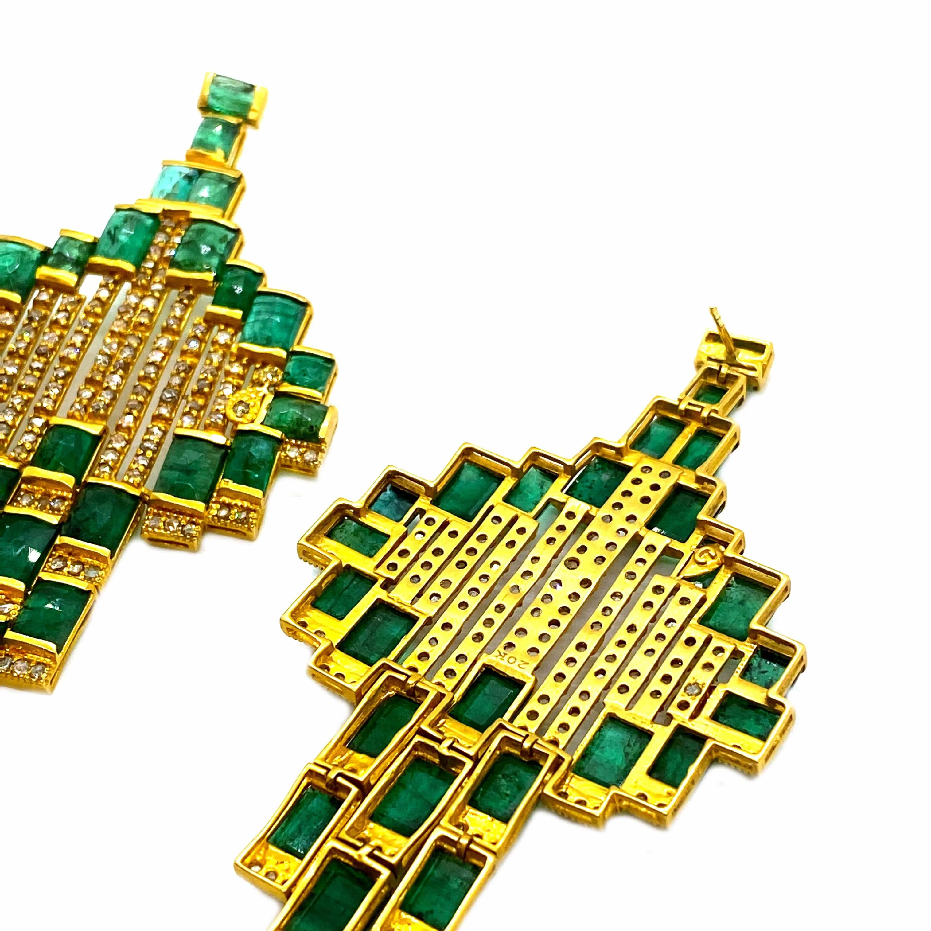 Luminosity 20K Yellow Gold Emerald Mosaic Drop Earrings