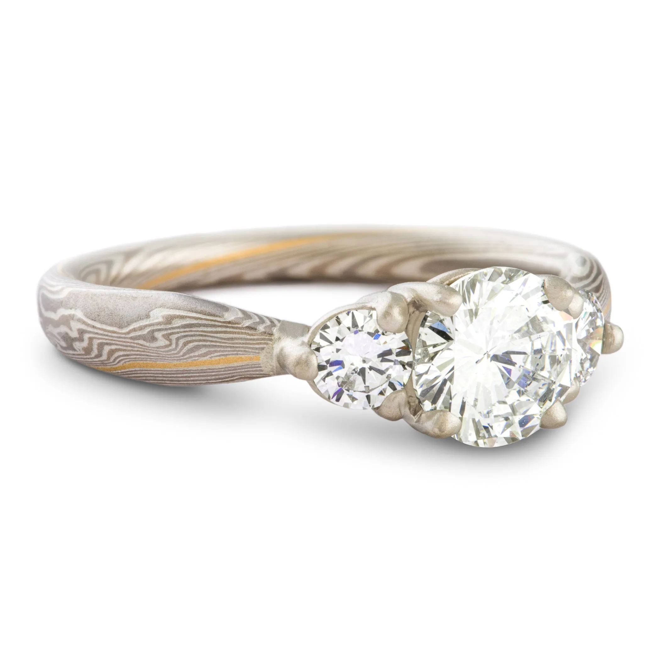 Luxurious Mokume Gane Wedding Ring Set in Custom Smoke Palette and Twist Pattern with 22k Gold Stratum