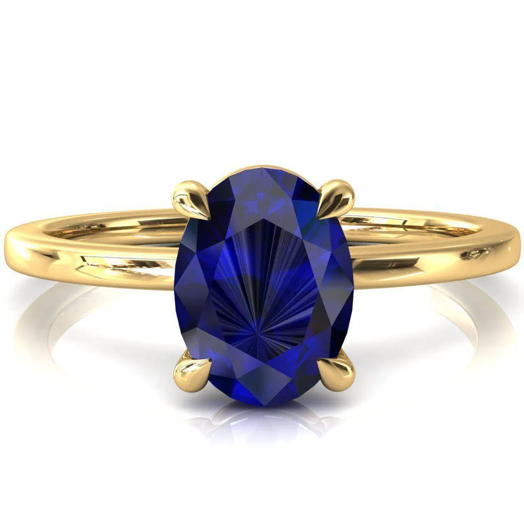 Lyla Oval Blue Sapphire 4 Claw Prong Single Rail Solitaire Ring