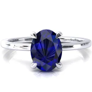 Lyla Oval Blue Sapphire 4 Claw Prong Single Rail Solitaire Ring